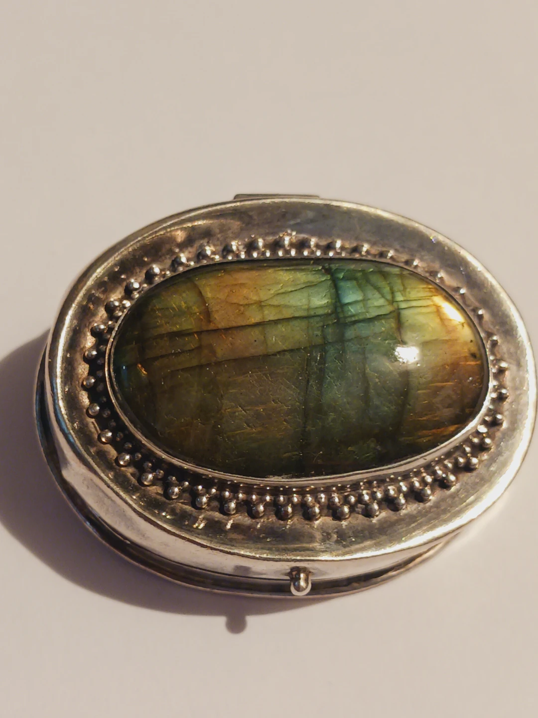 Sterling Silver 925 Genuine Labradorite Stone Pill Box