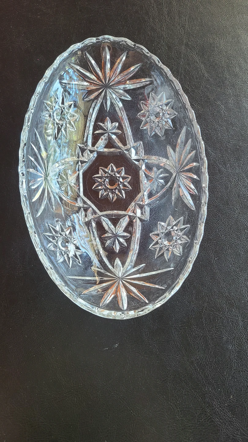 Vintage Cut Glass Oval Serving Bowl
