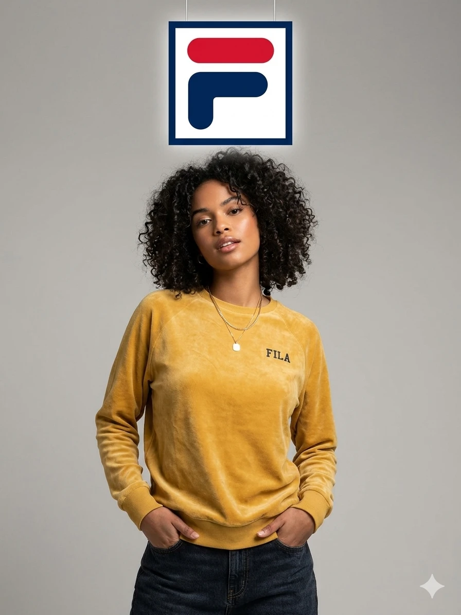 Fila Velour Crewneck Sweatshirt - Mustard Yellow - Size M