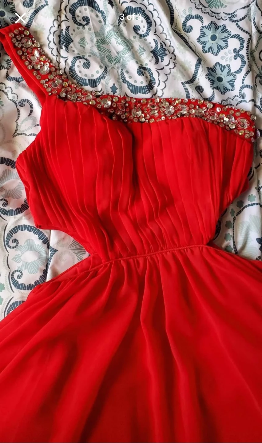 City Studio Red Embellished One-Shoulder Dress Size 3 - photo 3