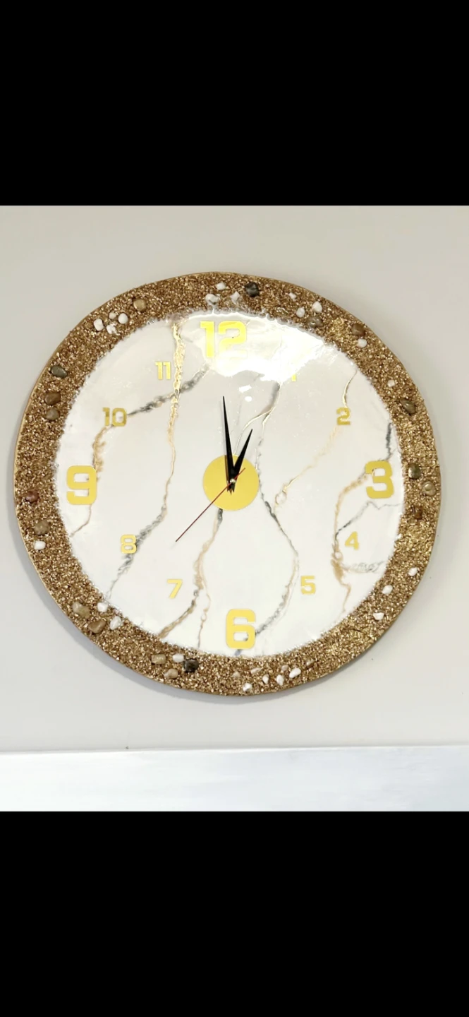 Wall Clock with Gold and White Marble Design