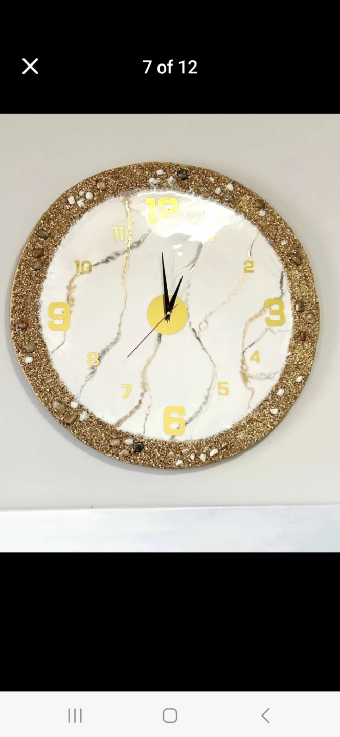 Wall Clock with Gold and White Marble Design - photo 2