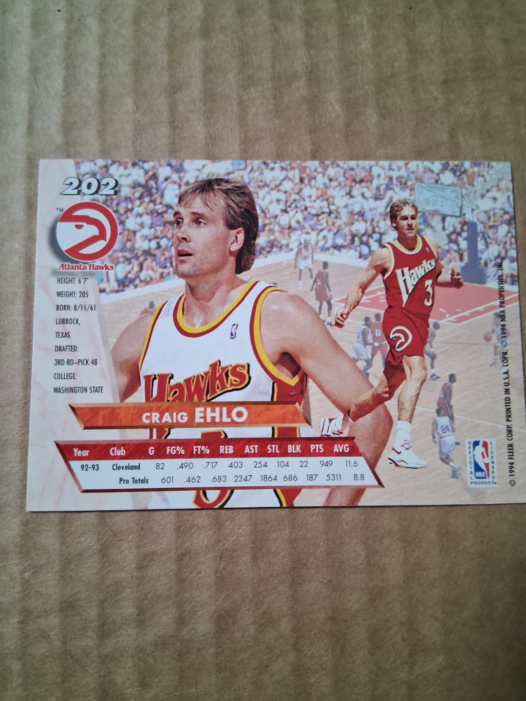 1994 Fleer Ultra Craig Ehlo Atlanta Hawks Basketball Card - photo 2