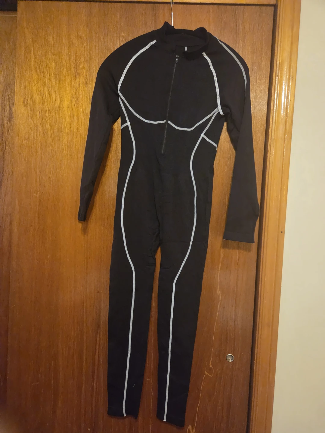 Black Full Body Athletic Suit with White Stitching - photo 4