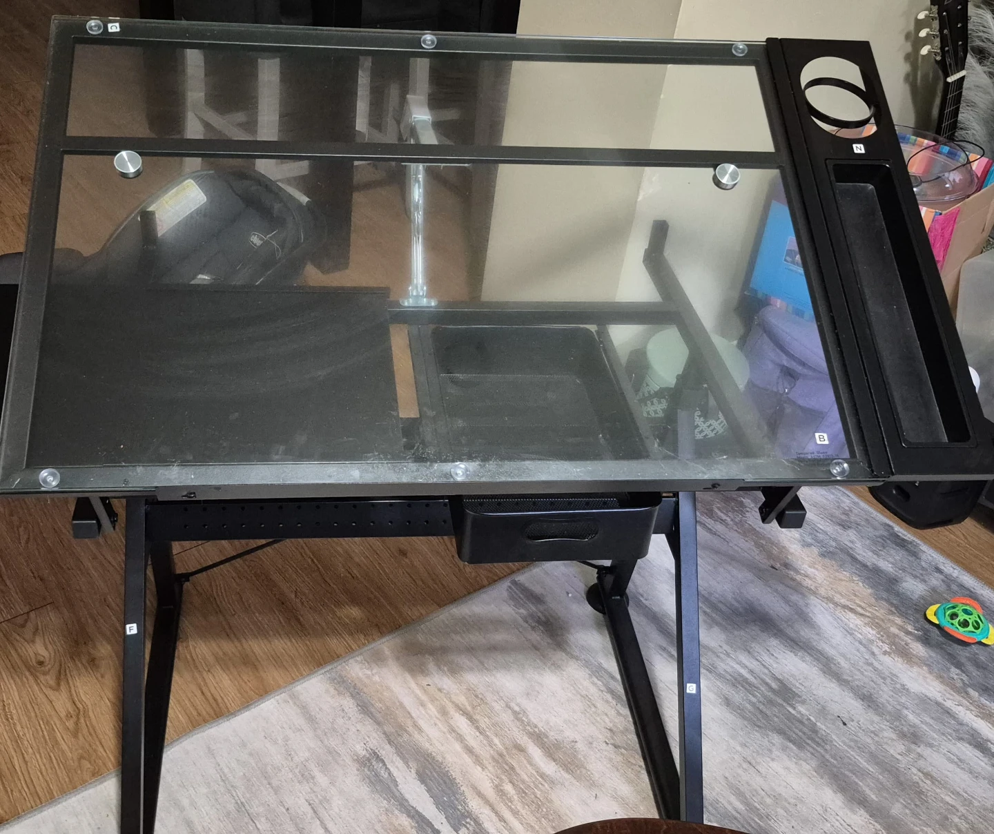 Glass Drafting Table with Drawer