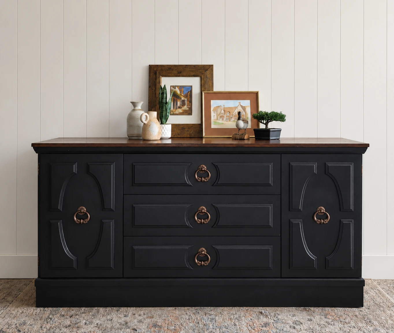 Black Sideboard with Wood Top