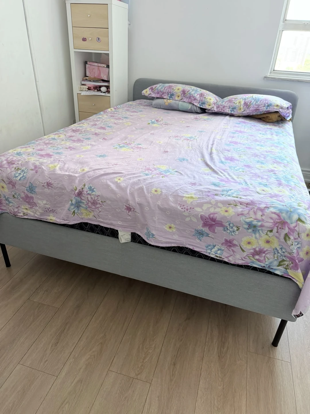 Grey Upholstered Bed Frame with Black Legs - photo 2