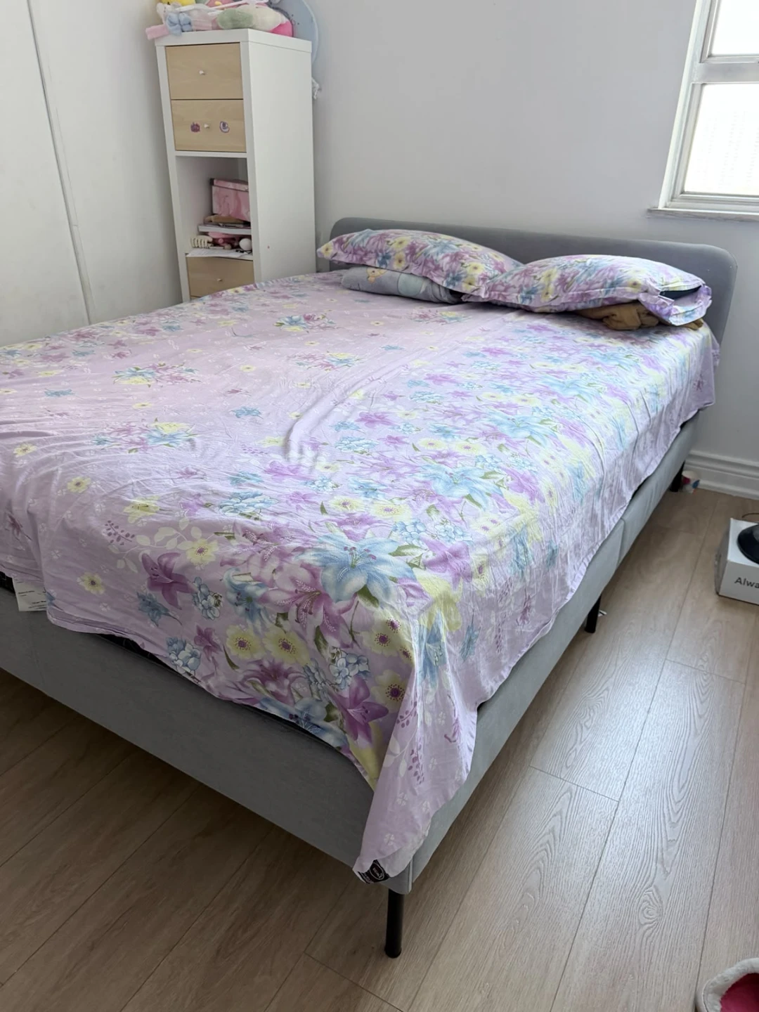 Grey Upholstered Bed Frame with Black Legs - photo 3