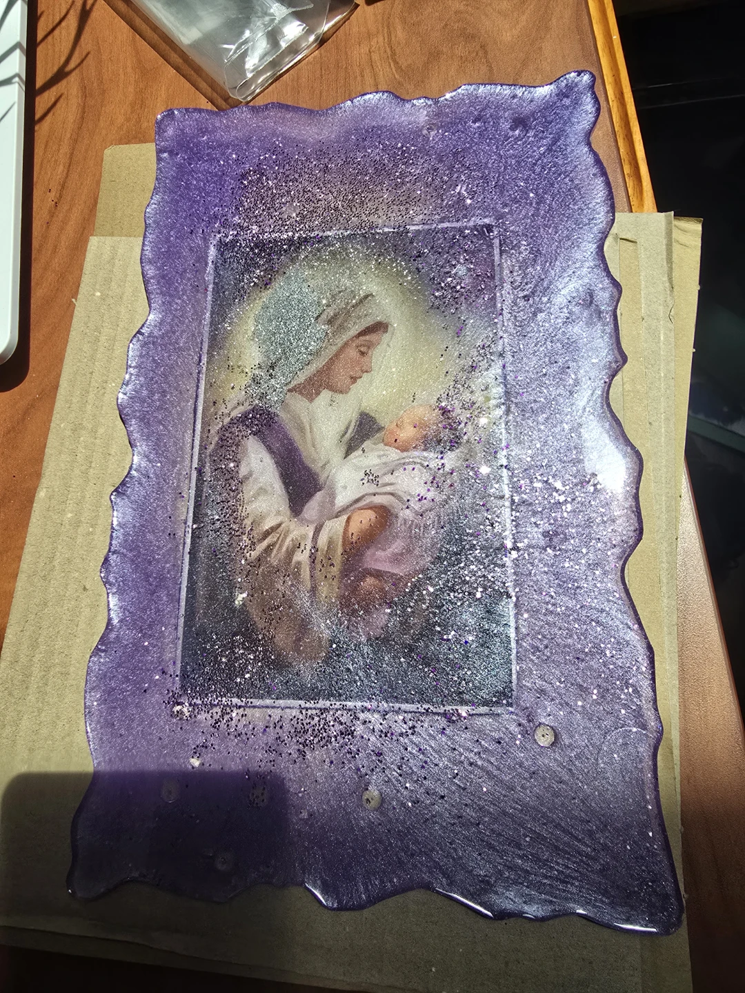 Madonna and Child Resin Picture Frame with Glitter  home made - photo 3