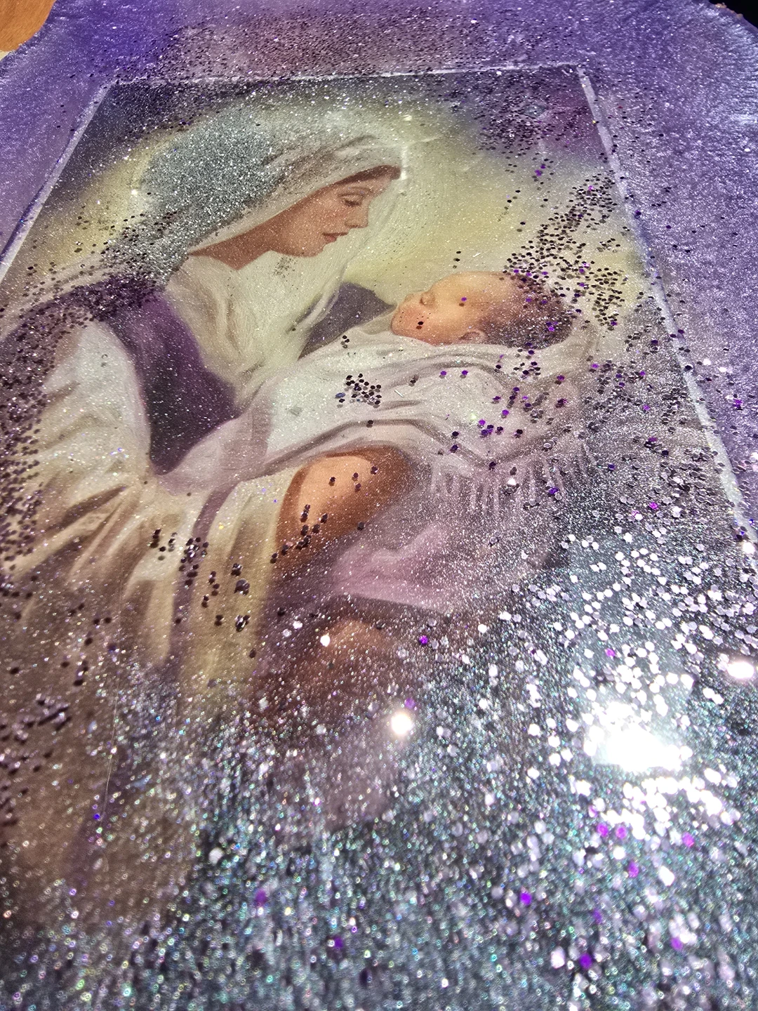 Madonna and Child Resin Picture Frame with Glitter  home made - photo 4