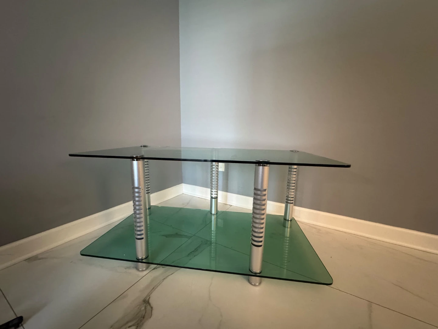 Green Glass Coffee Table with Silver Legs - photo 2