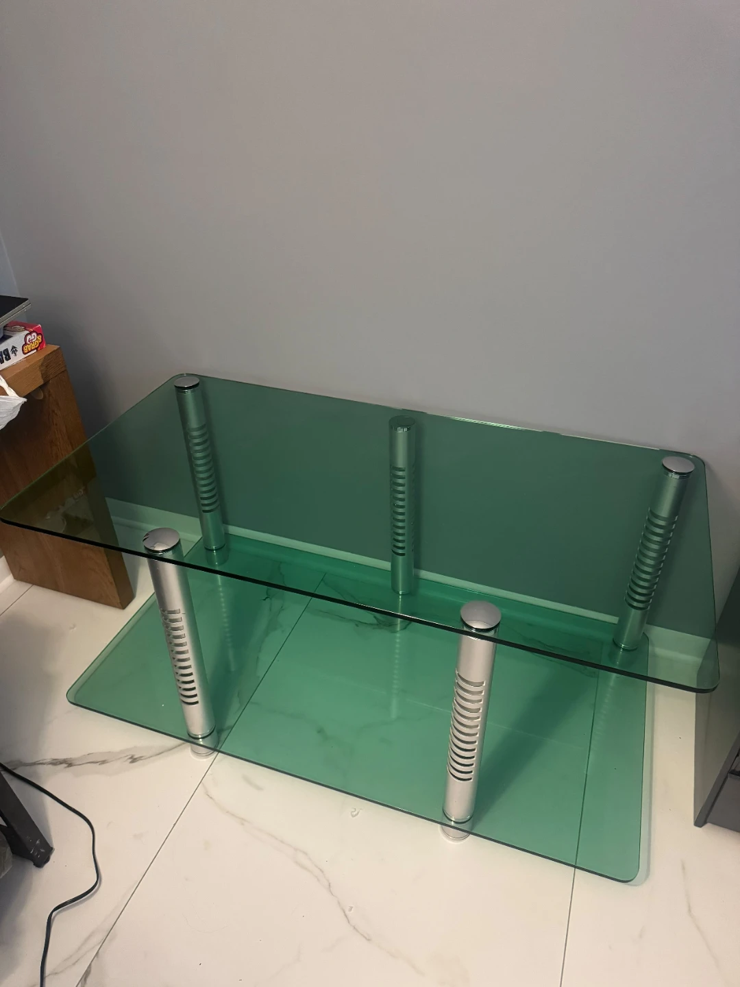 Green Glass Coffee Table with Silver Legs - photo 3