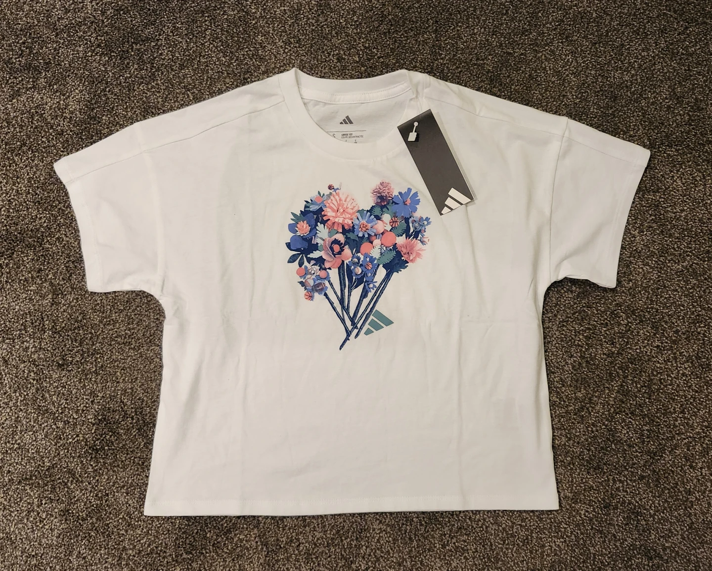 Adidas Youth White Floral T-Shirt - Size S