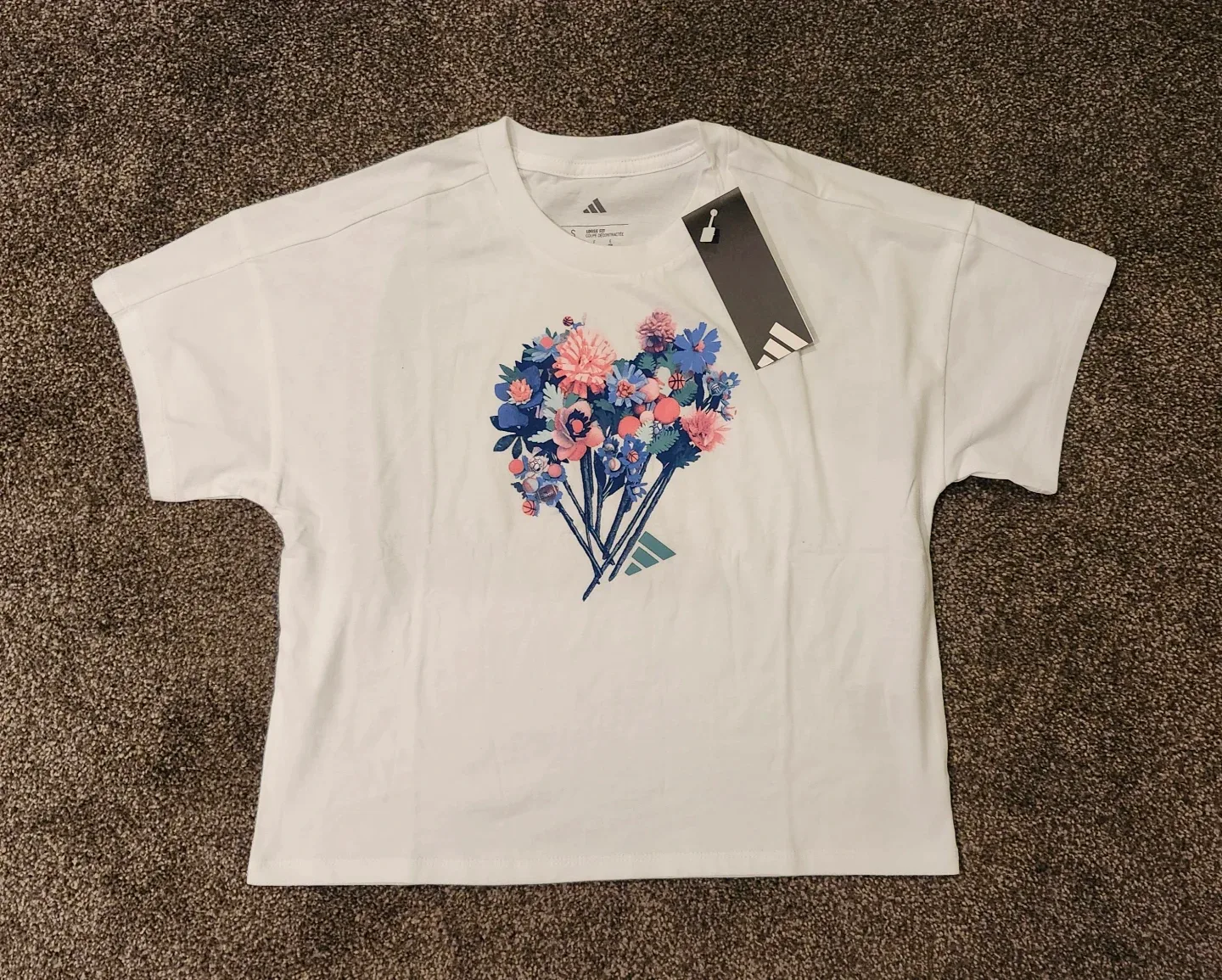 Adidas Youth White Floral T-Shirt - Size S