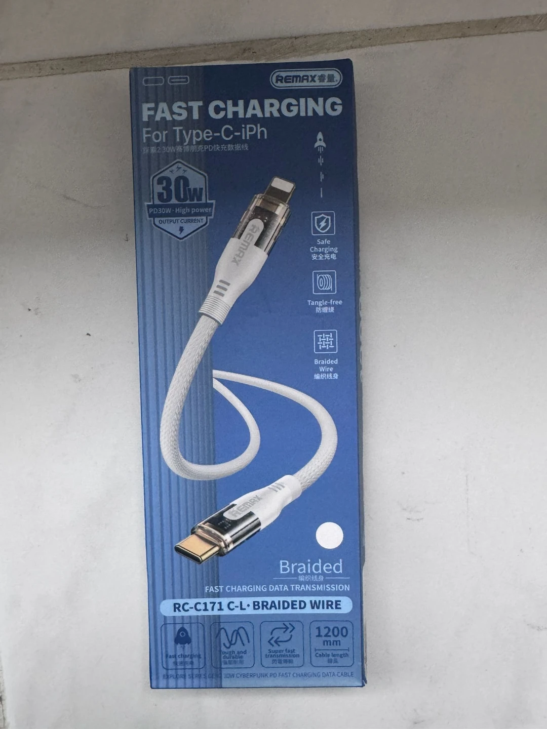 Remax Braided Fast Charging Data Cable Type-C to iPh 1200mm