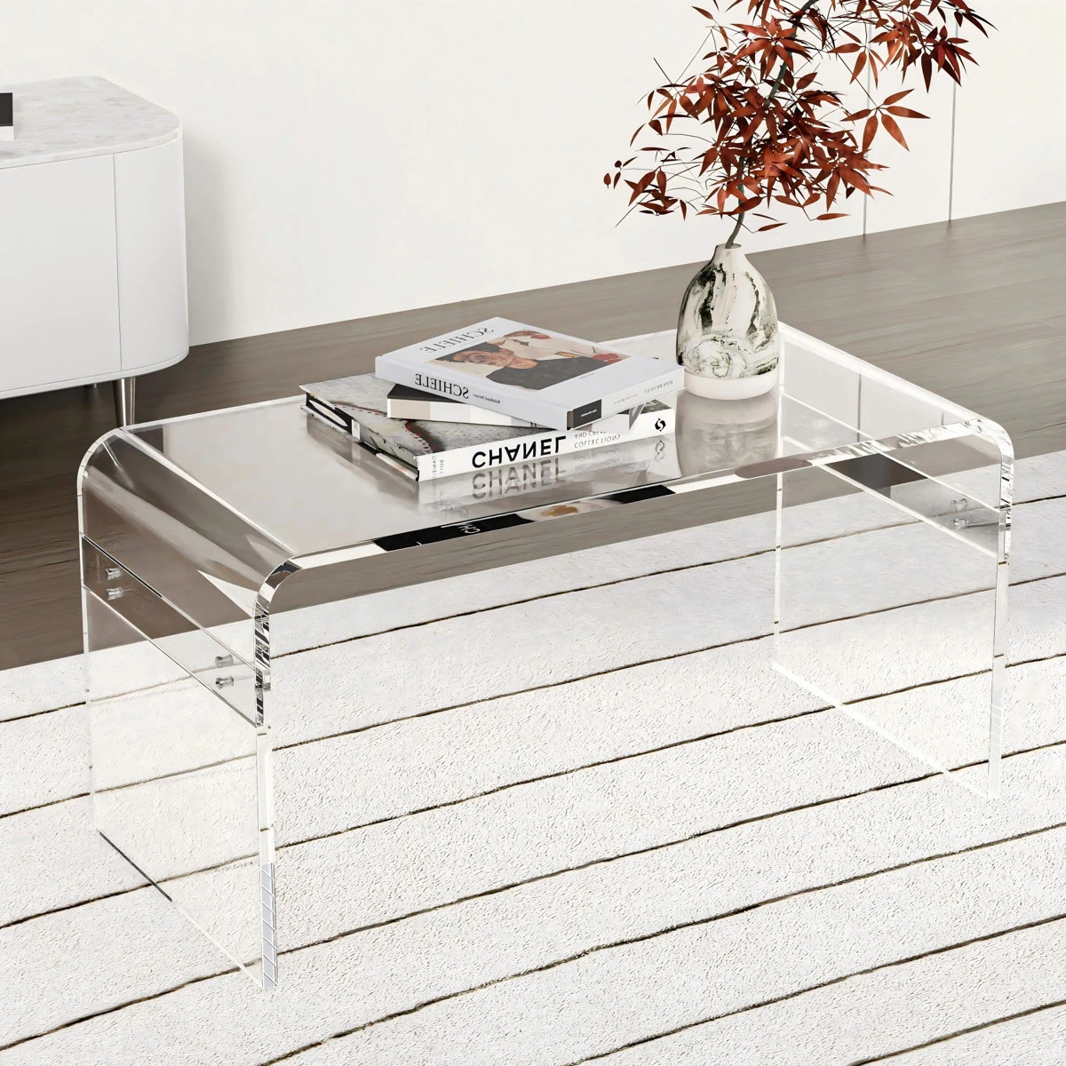 Clear Acrylic Waterfall Coffee Table - 43" L x 16" W x 16" H