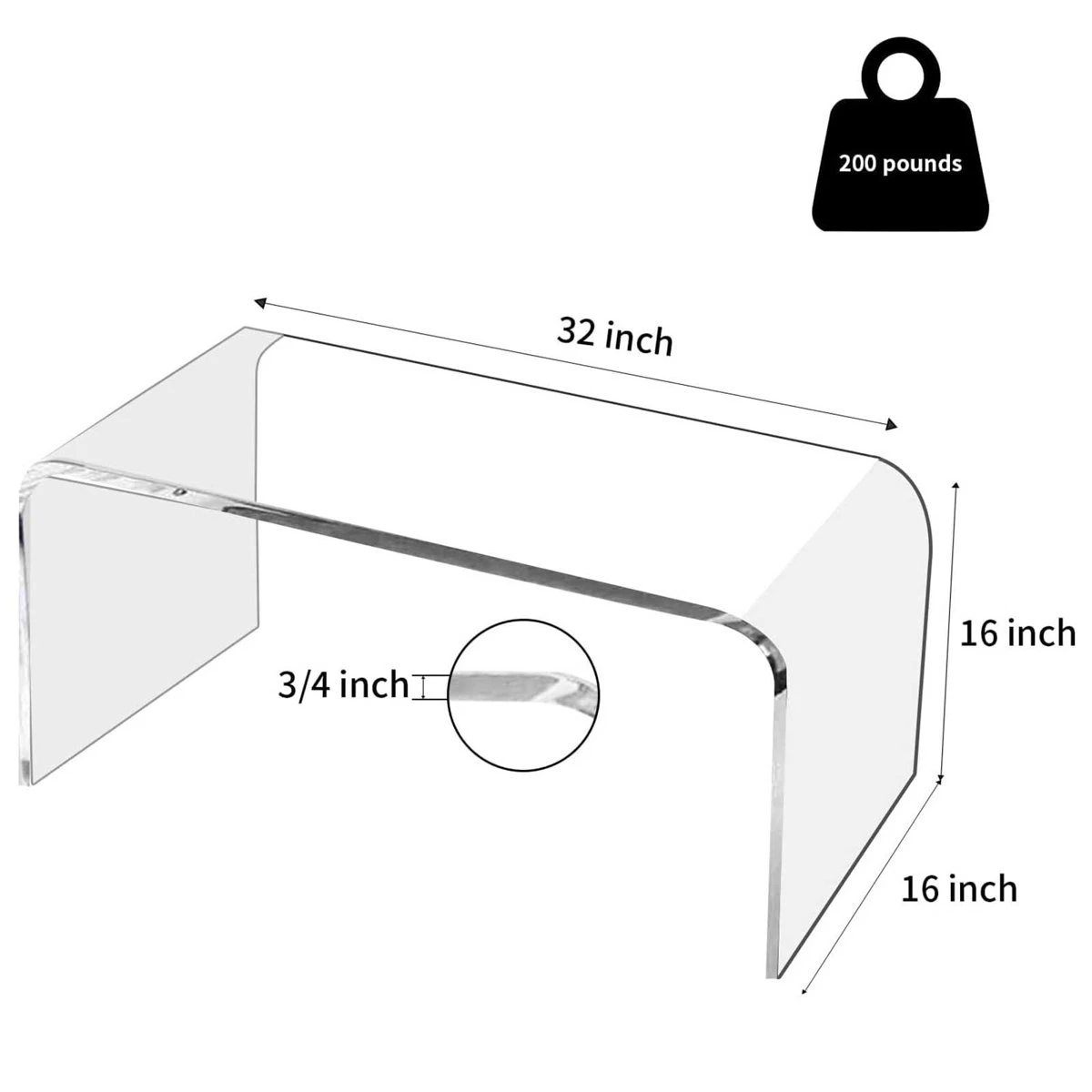 Clear Acrylic Waterfall Coffee Table - 43" L x 16" W x 16" H - photo 2