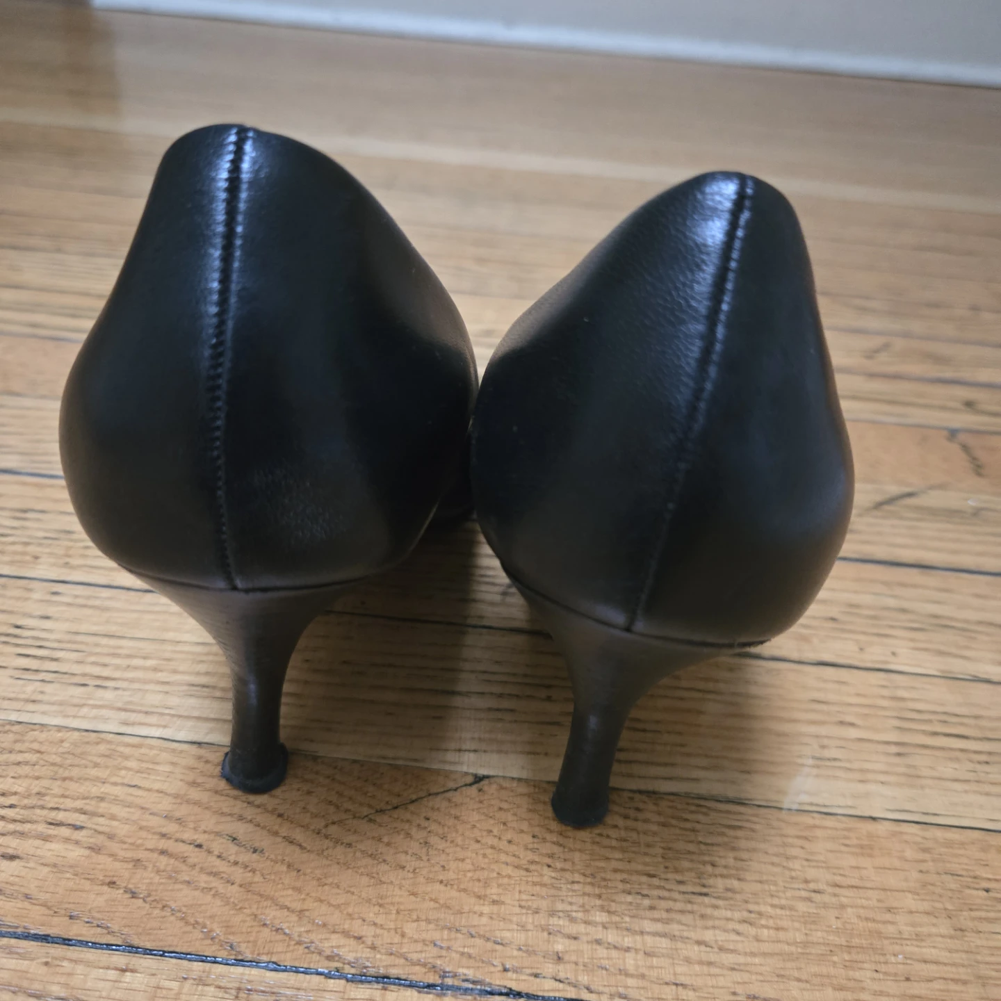 Black Peep-Toe Heels with Pink Leopard Print Insoles - photo 3
