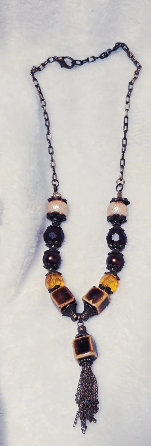 Brown Beaded Necklace with Tassel