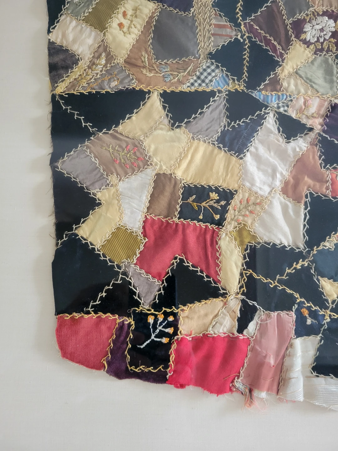 Antique Victorian Embroidered Crazy Quilt Art Picture - photo 5