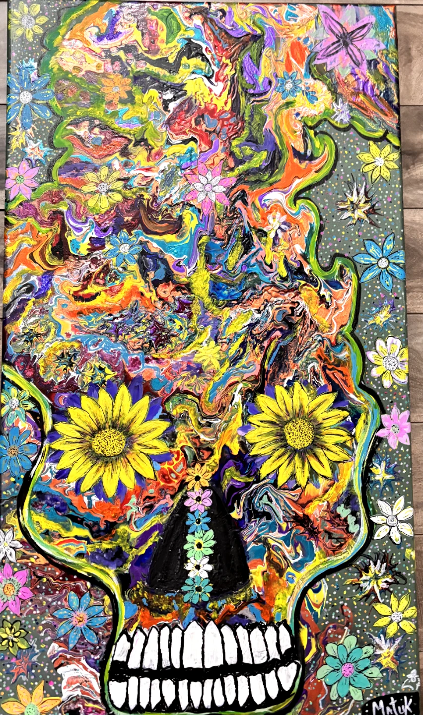 Vibrant Skull Flower Acrylic Painting - photo 2
