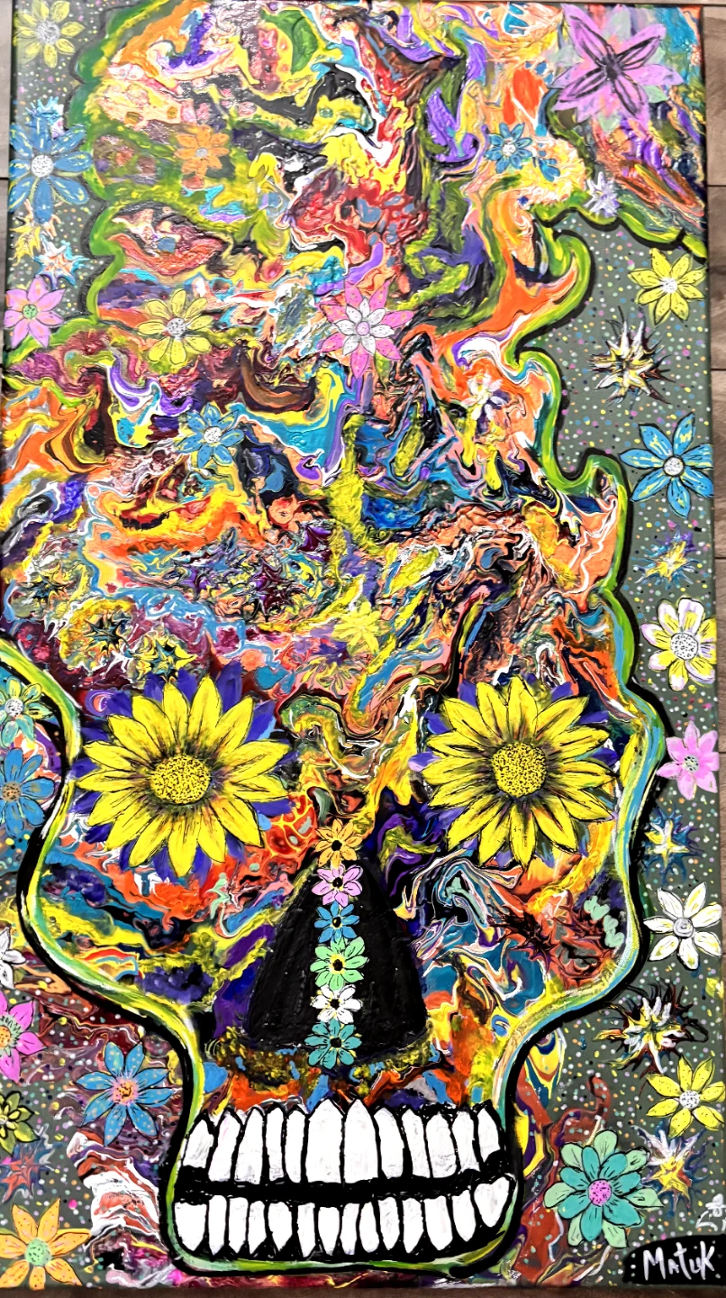 Vibrant Skull Flower Acrylic Painting - photo 3