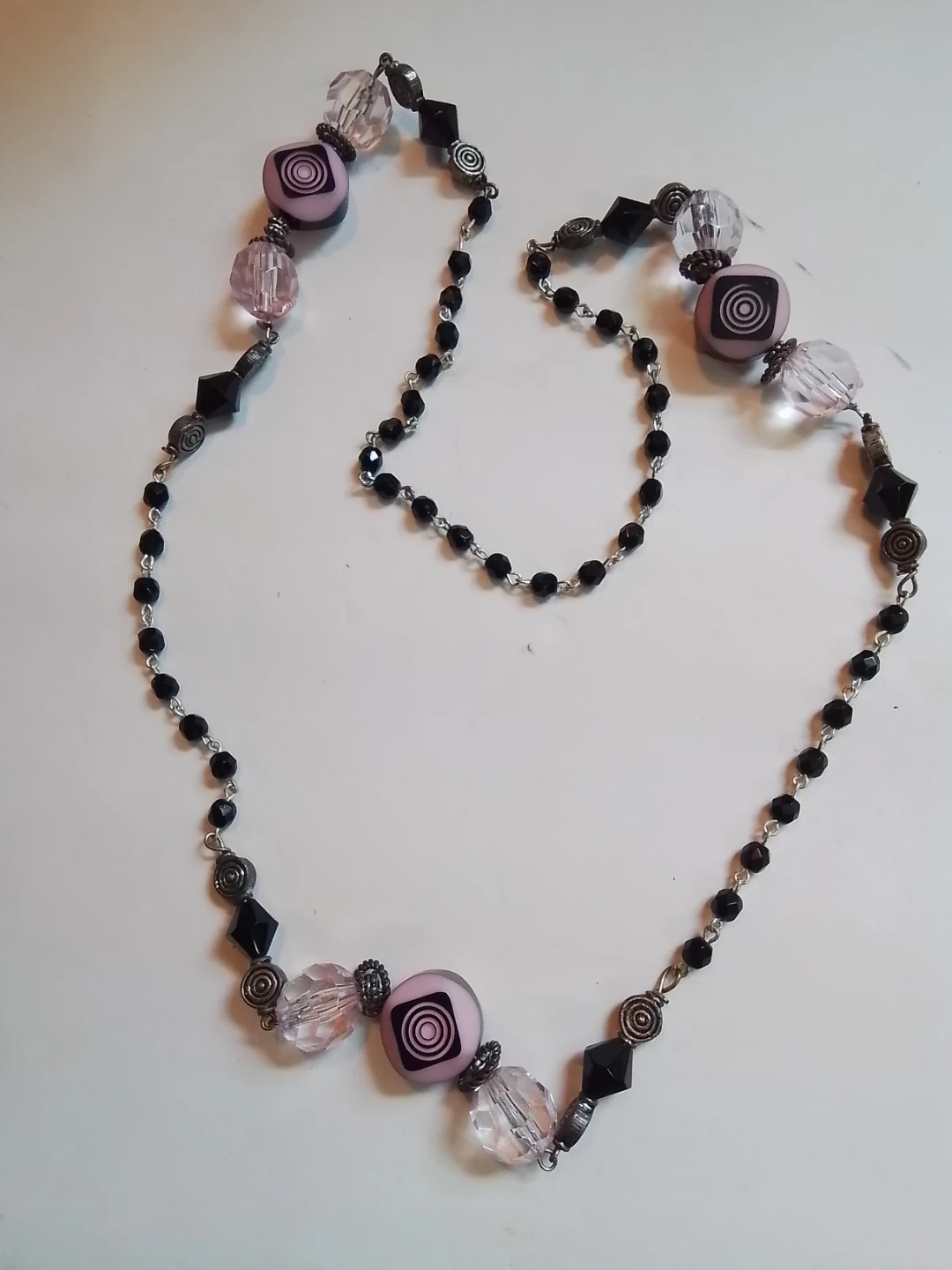 Beaded Necklace with Pink and Black Accents - photo 2