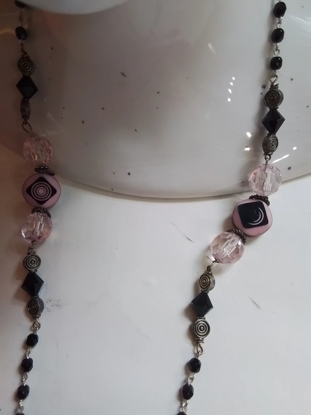 Beaded Necklace with Pink and Black Accents - photo 3