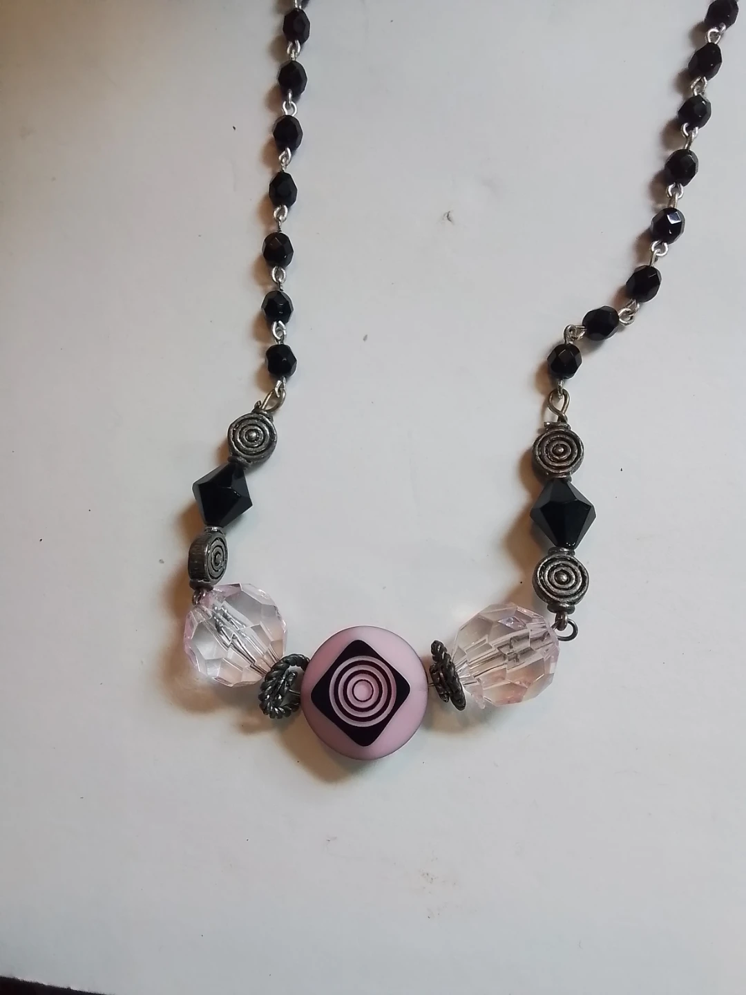 Beaded Necklace with Pink and Black Accents - photo 4