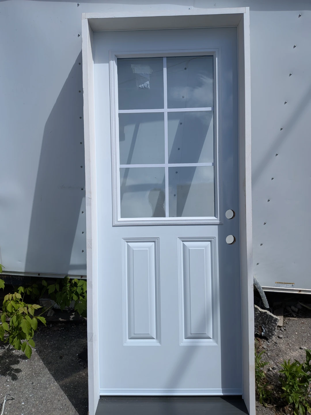32x80 Steel white door w/glass lite L-swing