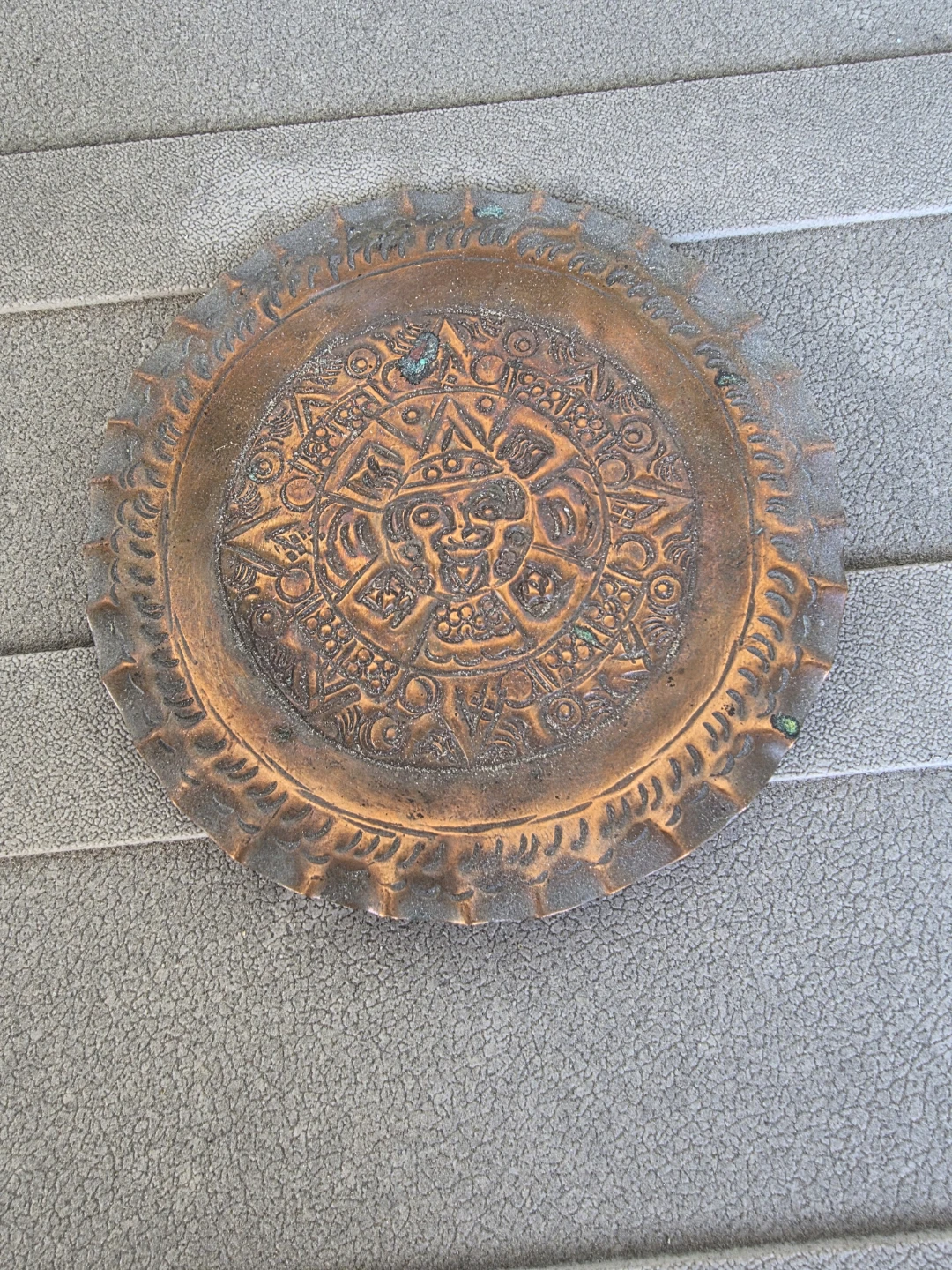 Decorative Copper Plate with Mayan Calendar Design