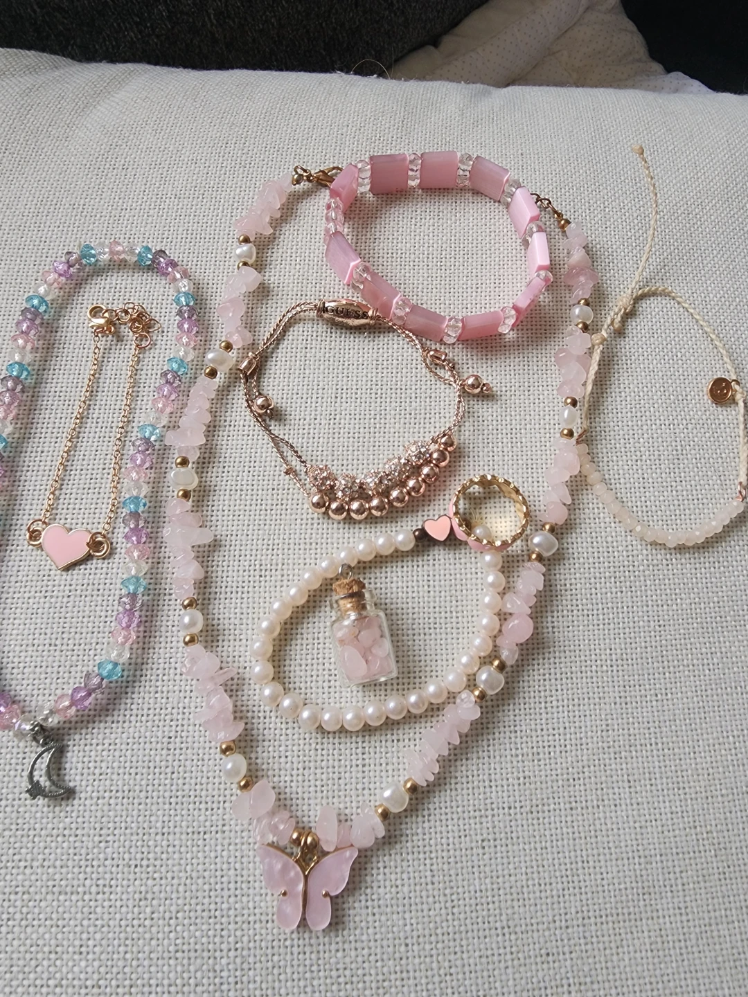Assorted Pink and Pearl Beaded Bracelets and Necklace Set