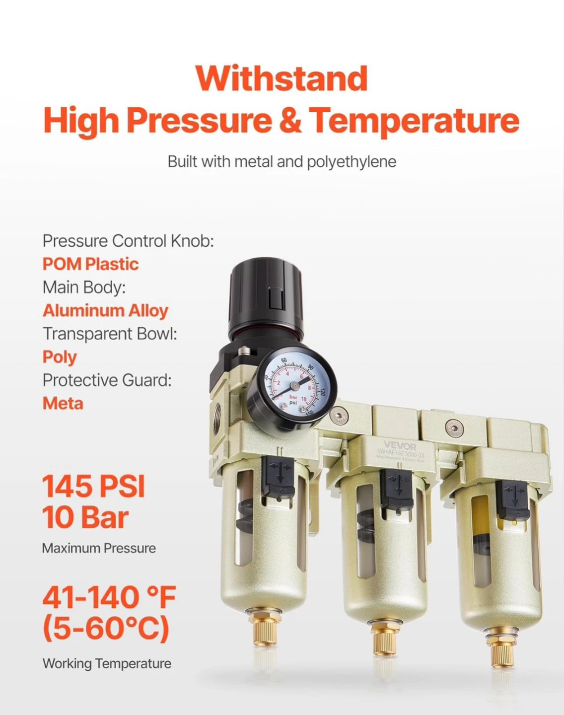 VEVOR Air Filter Regulator Lubricator 3/8" NPT