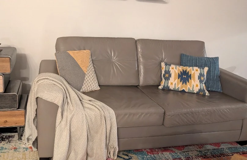Grey Genuine Leather Sofa - photo 2