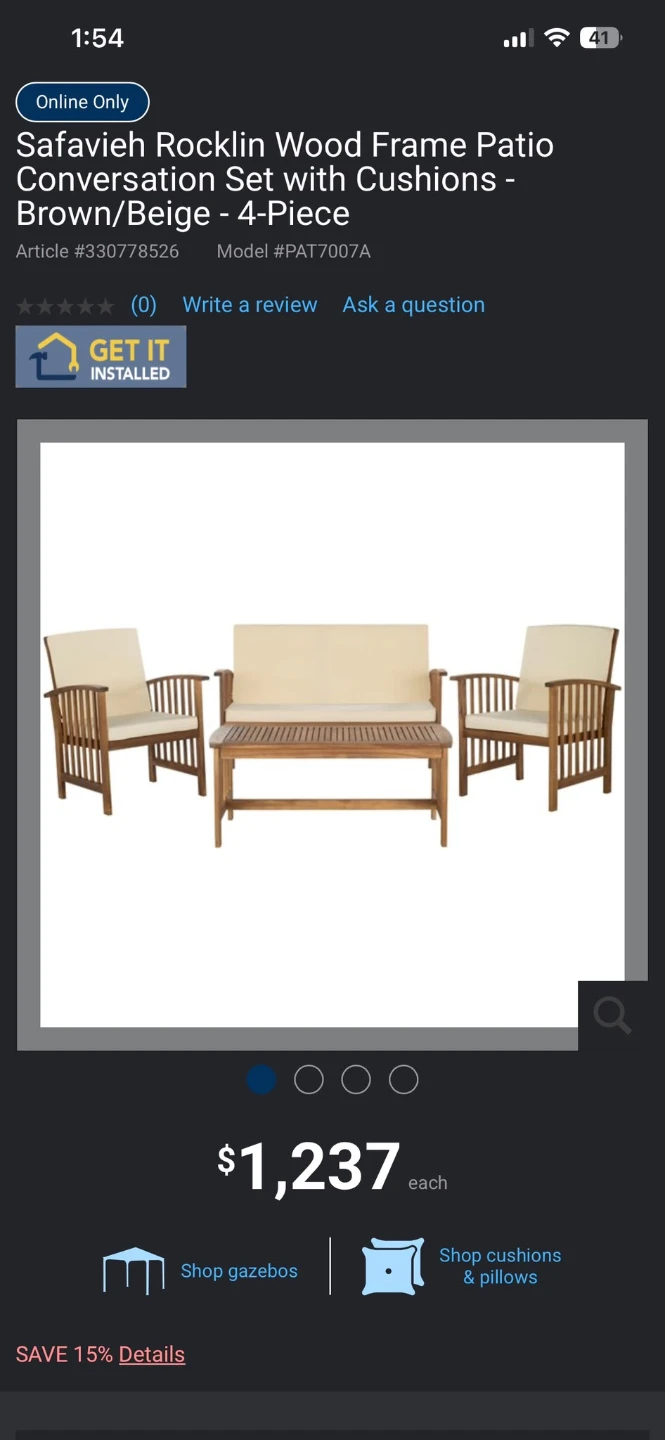 Safavieh Rocklin Wood Frame Patio Conversation Chair