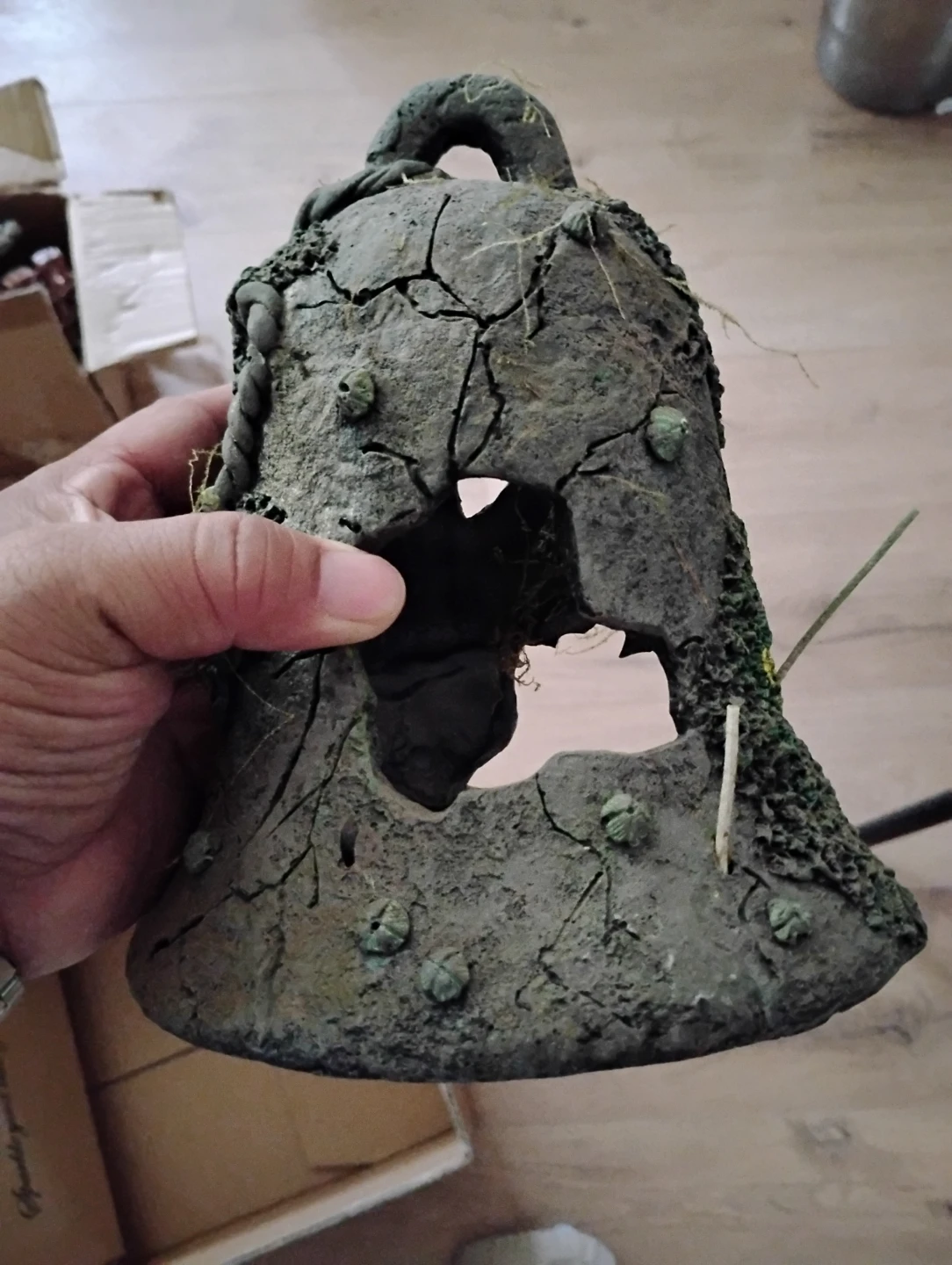 Distressed Bell Ornament with Moss Detail