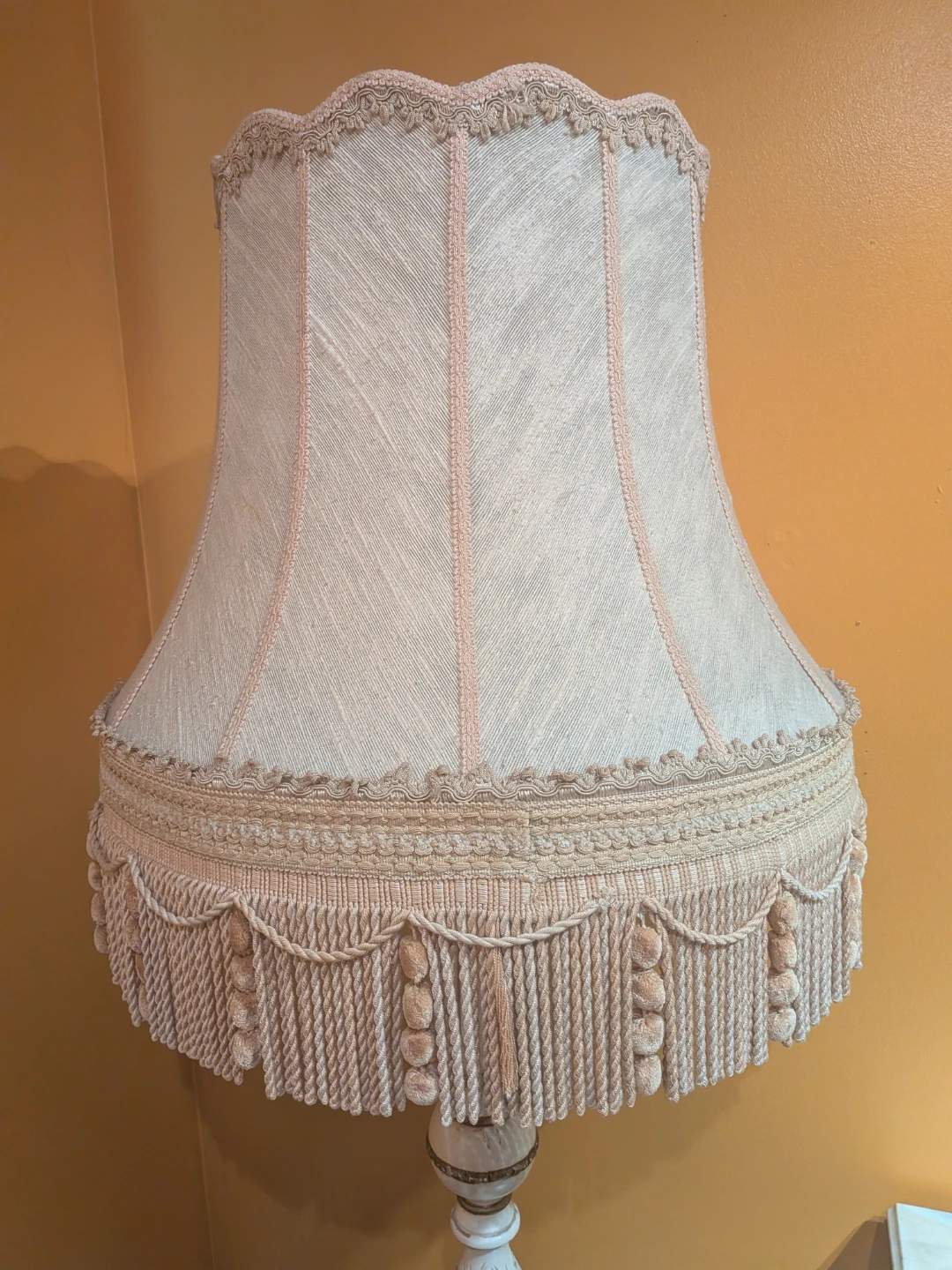 Vintage White and Gold Floor Lamp with ornate shade