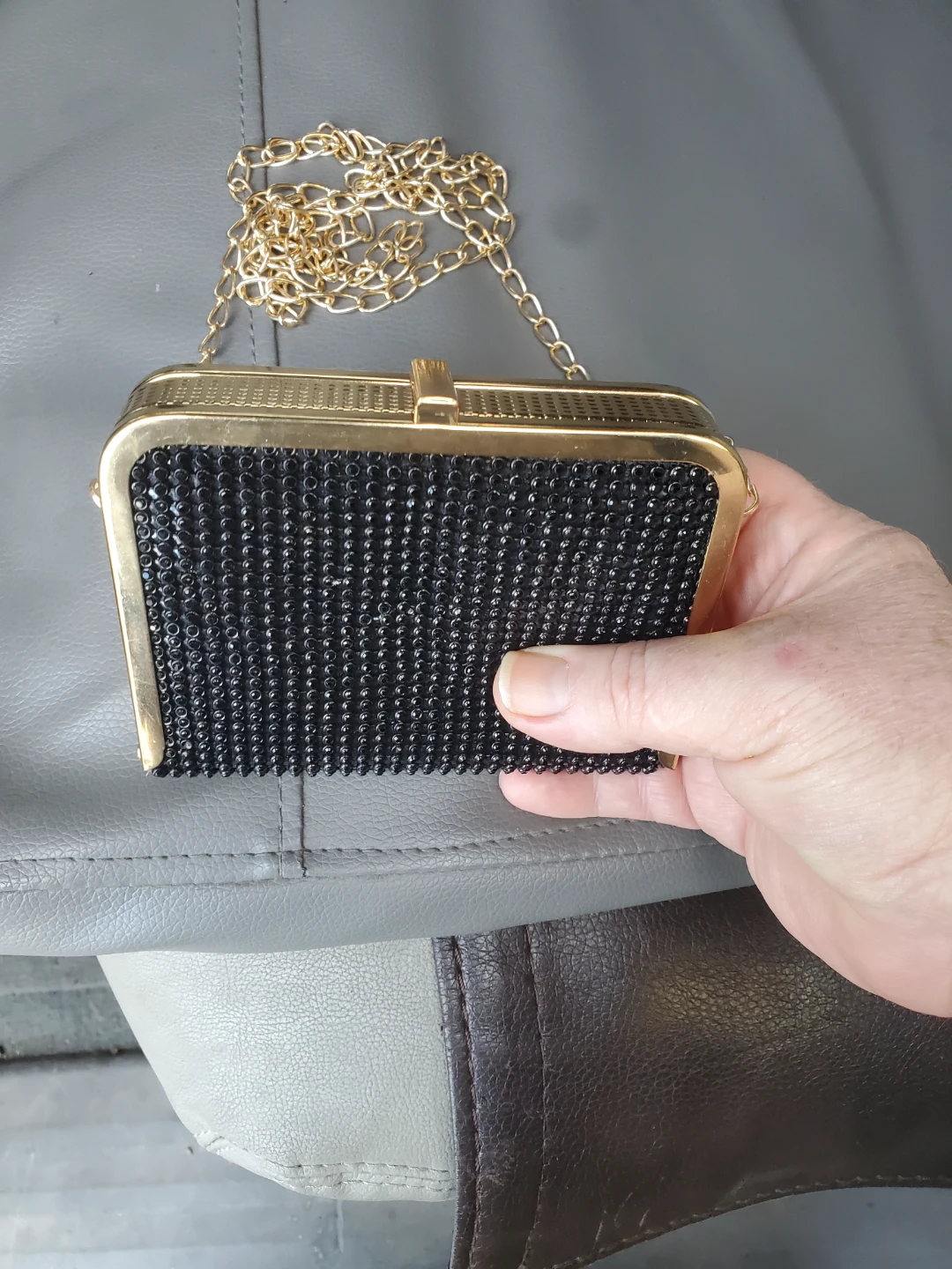 Black Sequin Clutch Purse with Gold Chain - photo 3