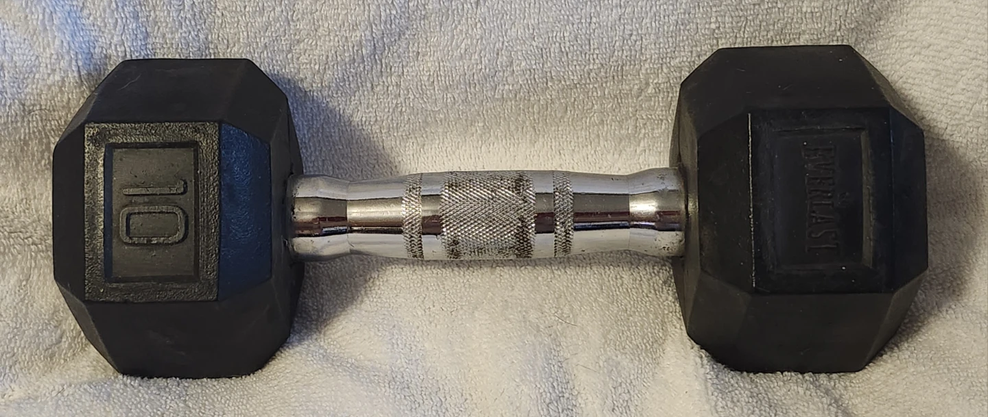 2 Qty 10 Lbs Everlast hex dumbbell black rubber-coated heads - photo 3
