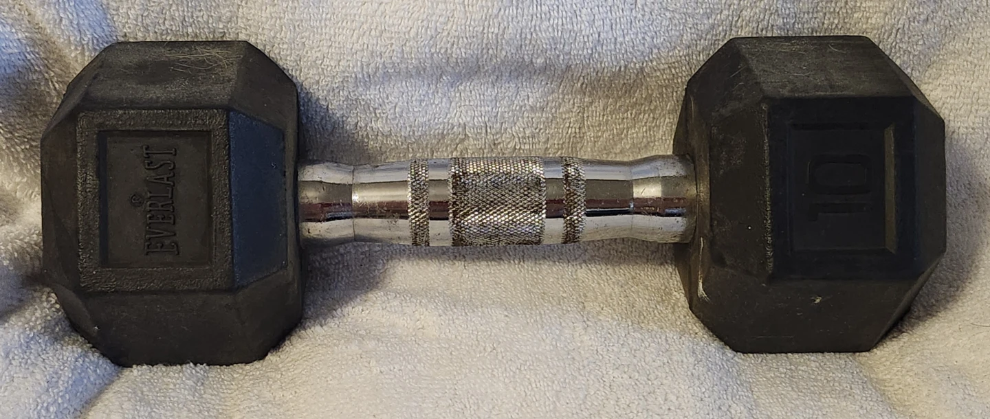 2 Qty 10 Lbs Everlast hex dumbbell black rubber-coated heads - photo 4