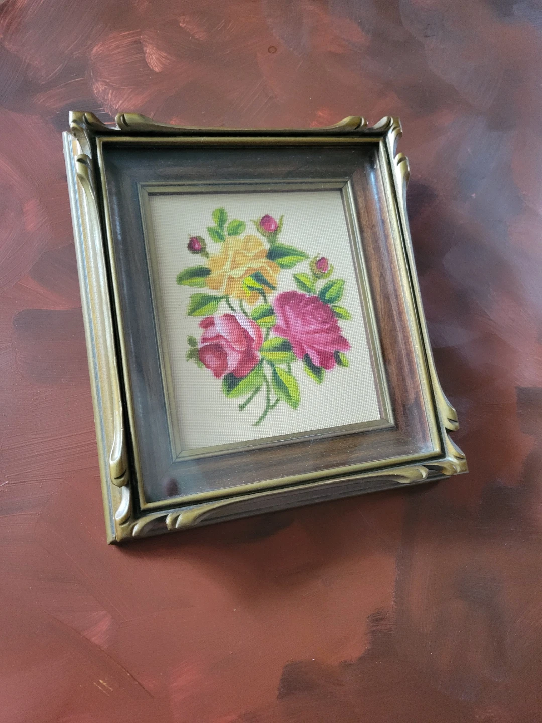 Vintage Floral petit point Framed Art Picture
