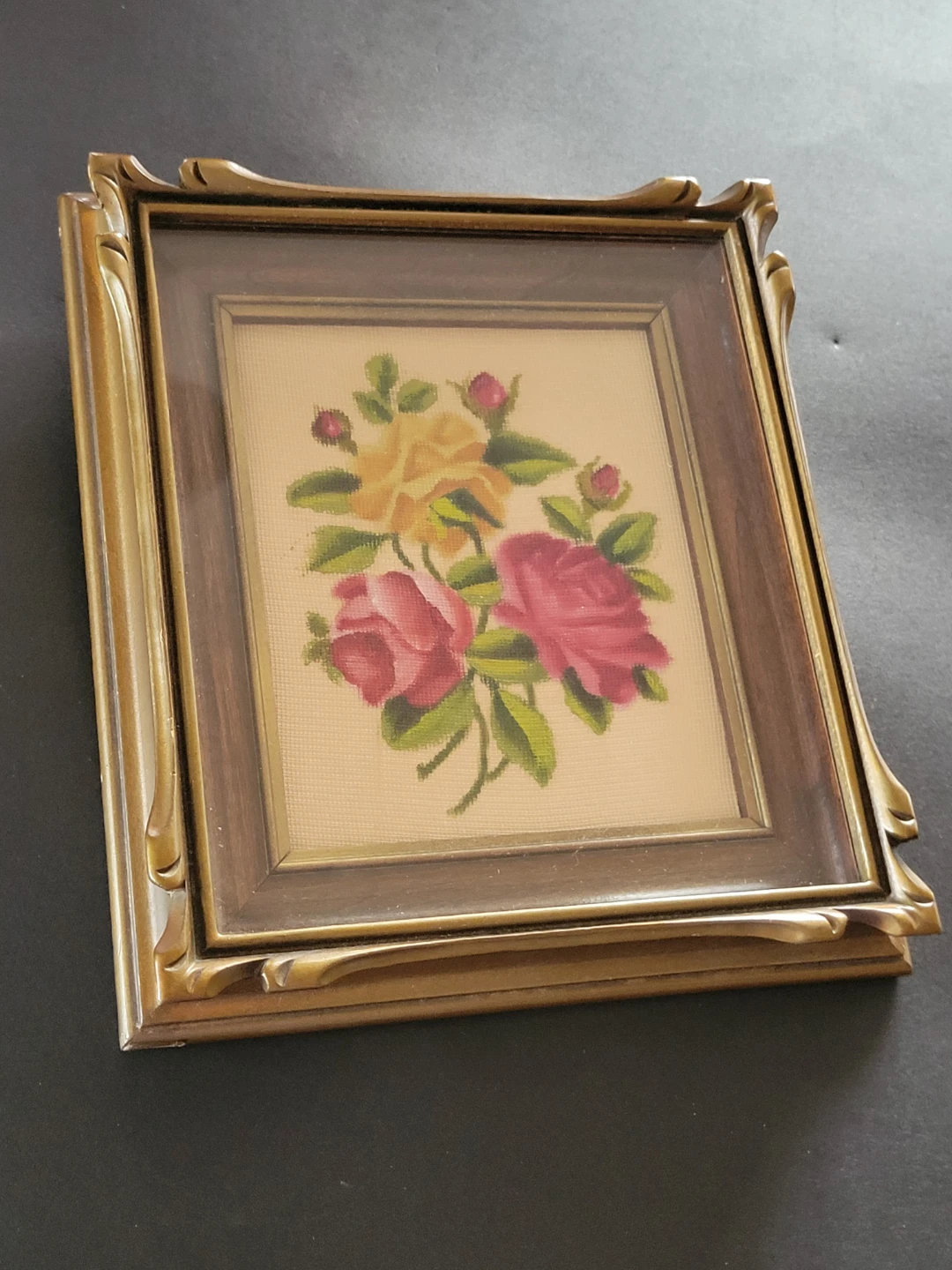 Vintage Floral petit point Framed Art Picture - photo 3