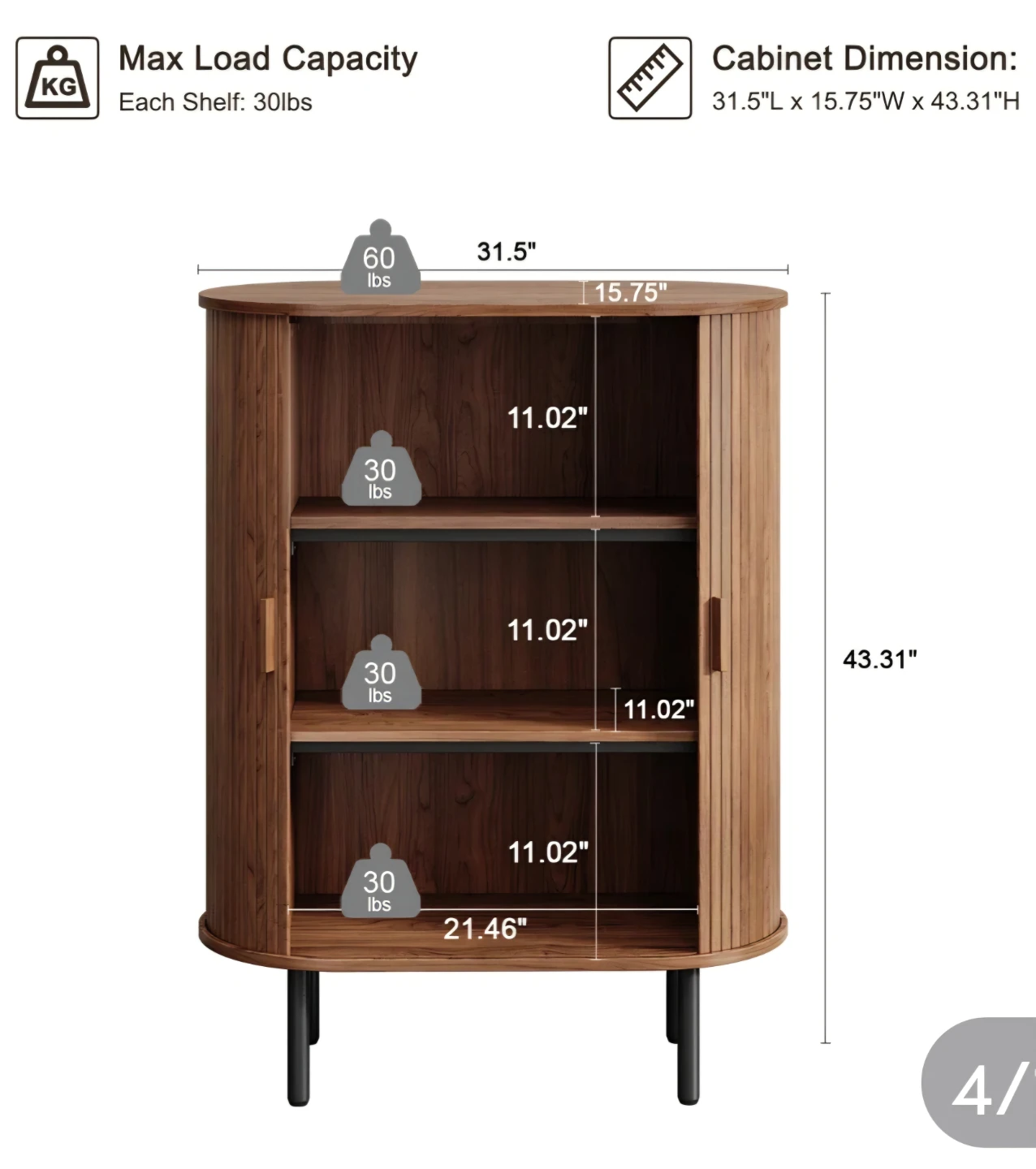 NEW Walnut Roller Cabinet with Sliding Doors - photo 4