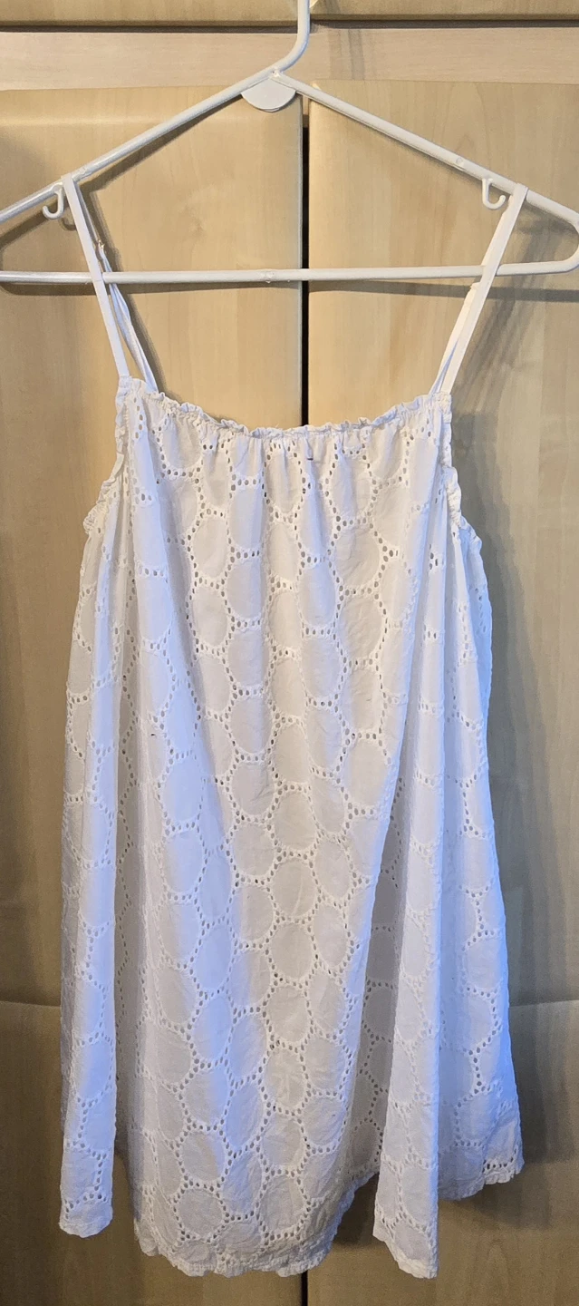 Roxy White Eyelet Beach/Pool Cover UpTank- M