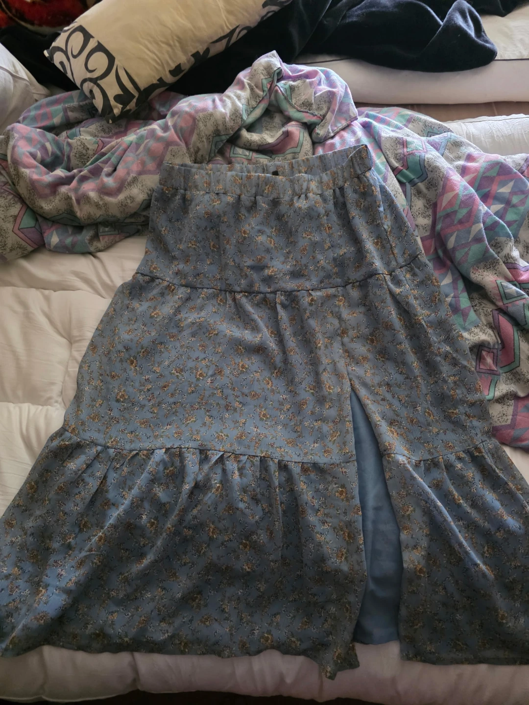 Blue Floral Tiered Maxi Skirt