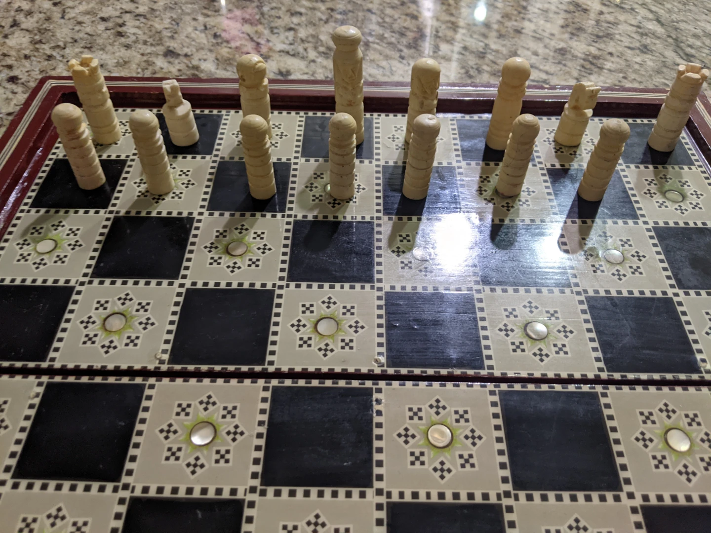 VintageMother Of Pearl Inlaid Chess & Backgammon Board Set