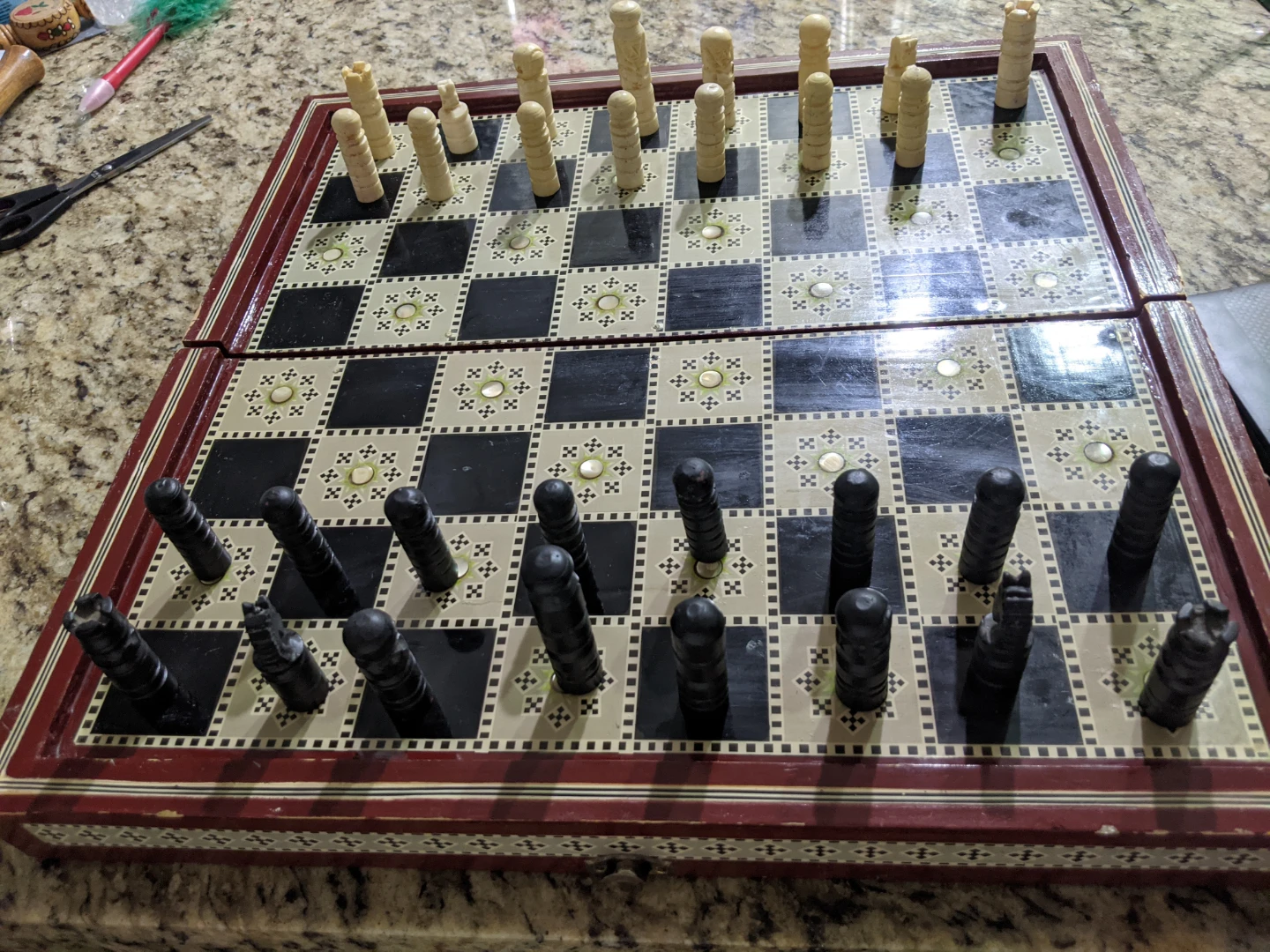 VintageMother Of Pearl Inlaid Chess & Backgammon Board Set - photo 2