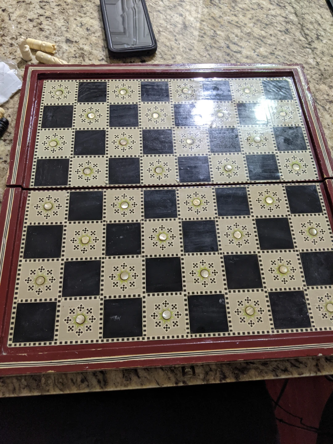 VintageMother Of Pearl Inlaid Chess & Backgammon Board Set - photo 4