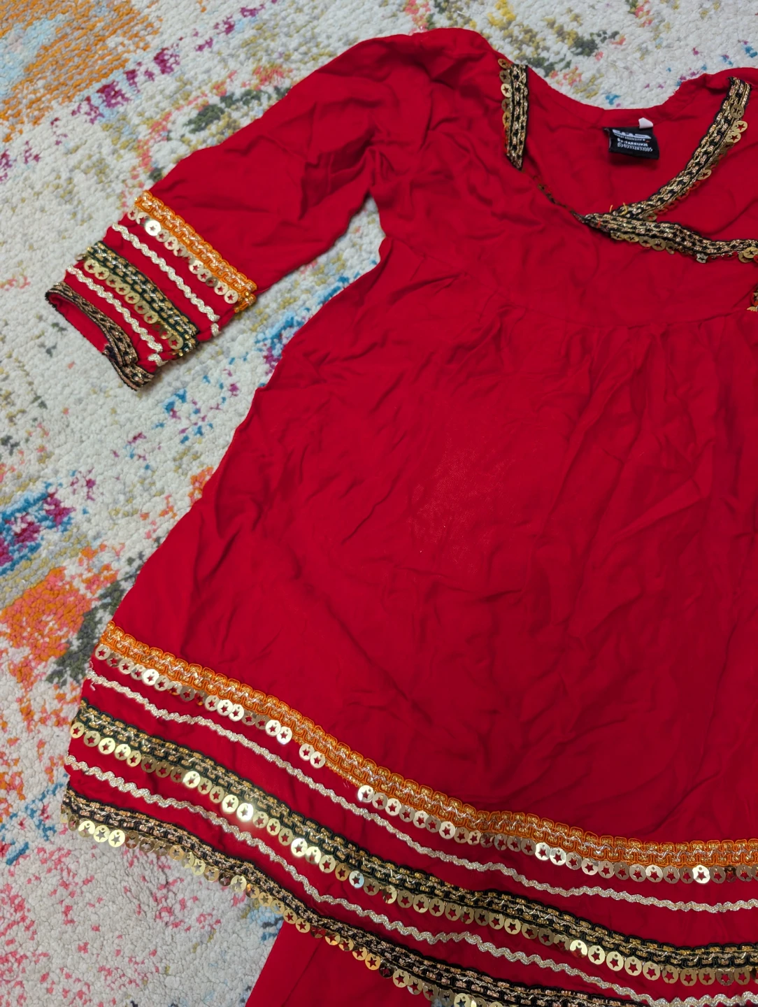 Red embellished dress with pants - photo 4