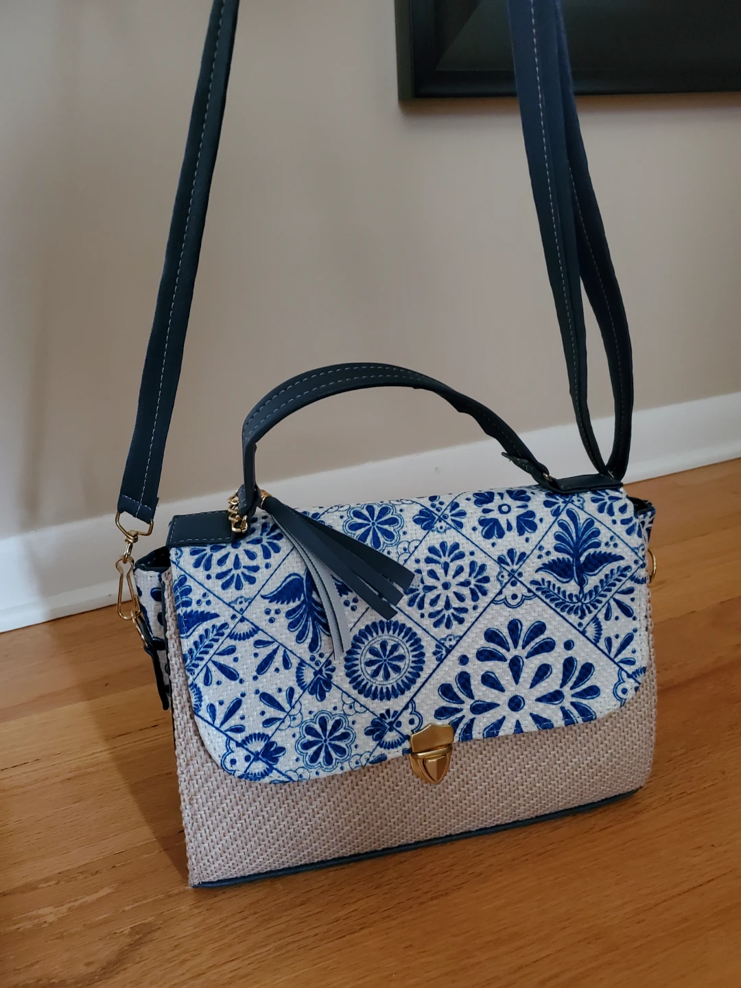Blue & White Floral Print Crossbody Bag - photo 3